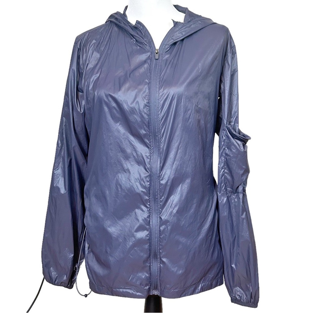 Fabletics Windbreaker purple open pits hood lightweight packable